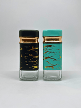Black and Teal Salt and Pepper Shaker Set - Adjustable Pour Holes Glass Design